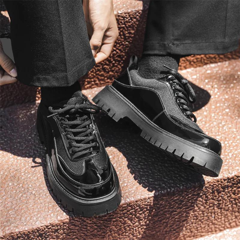 Italian Men Quality Patent Leather Fashion Business Shoe Classic Thick Bottom Punk Design Derby Shoes Perfect Daily Outdoor Shoe