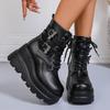 Fashion Chunky Platform Gothic Ankle Boots Women Punk Style Wedge Heel Motorcycle Shoes Woman Thick Sole Buckle Strap Black Combat Boots