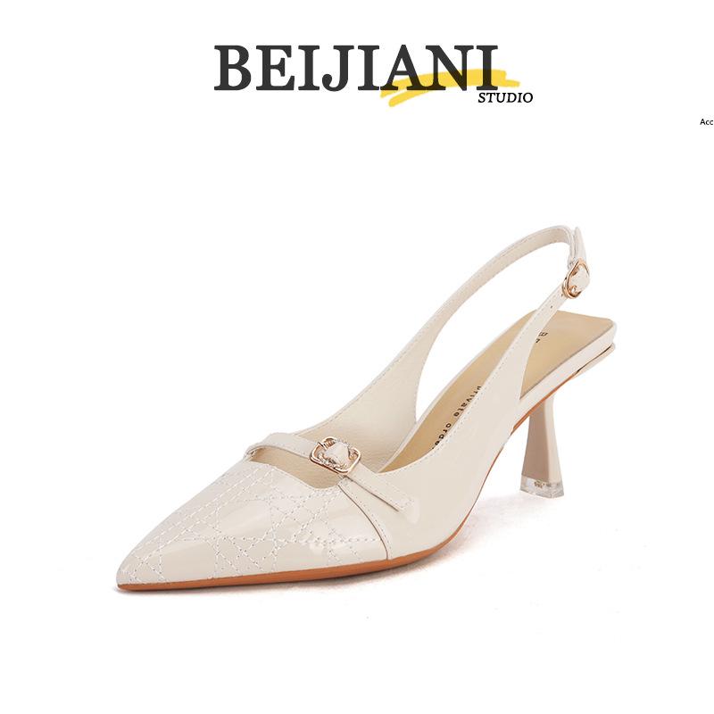 BEIJIANI Damen Spitz zulaufende Stiletto-High-Heel-Sandalen mit Riemen hinten aus Lackleder