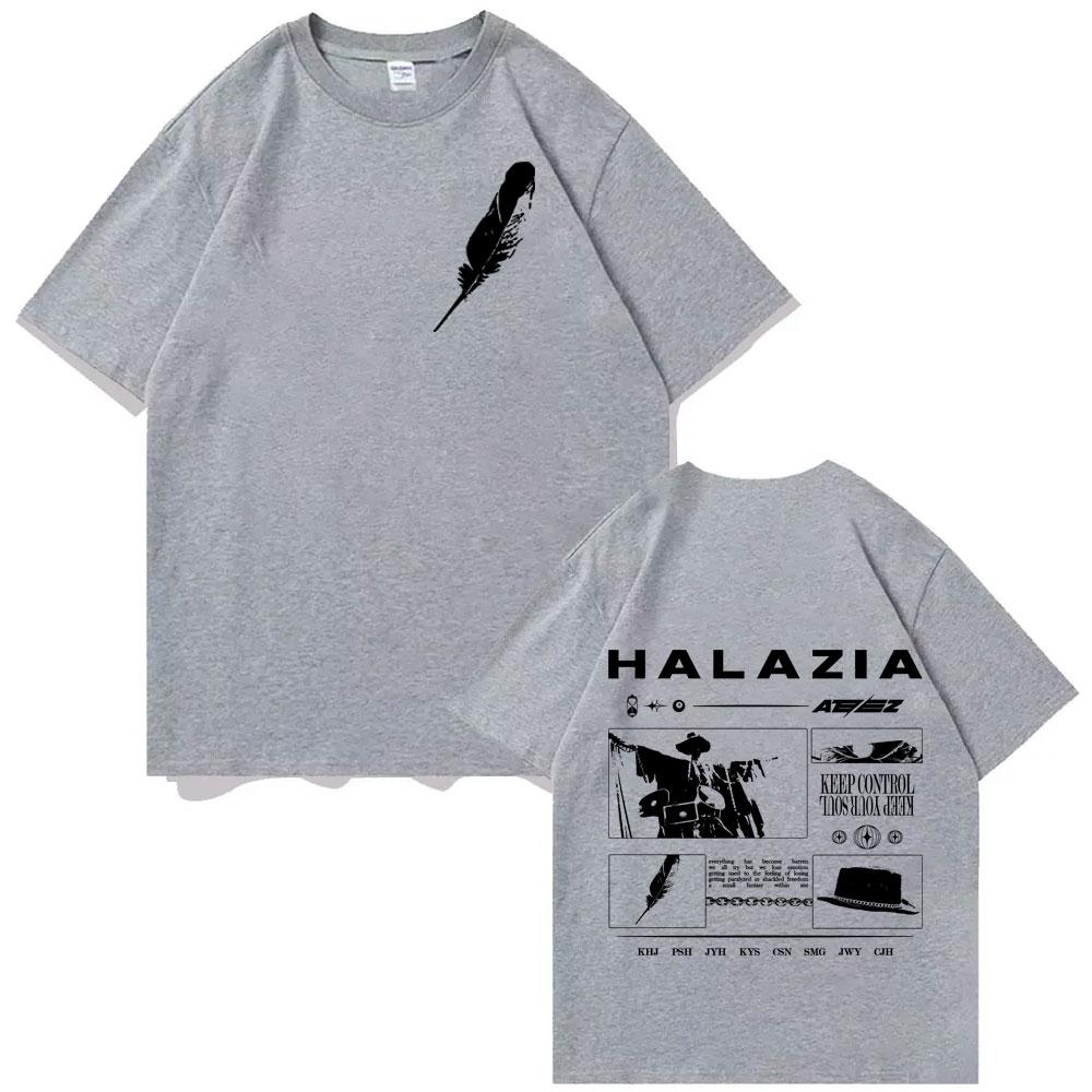 Kpop ATEEZ Halazia Grafik T-Shirts Herren Damen Mode Hip Hop Vintage Kurzarm-T-Shirt Lässig Reine Baumwolle Übergroße T-Shirts
