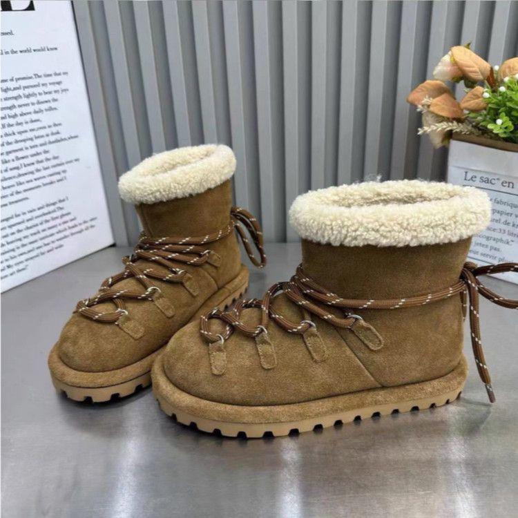 Women's fur integrated thick bottom heightening winter lightweight padded warm snow boots non-slip wear casual sports short cotton boots