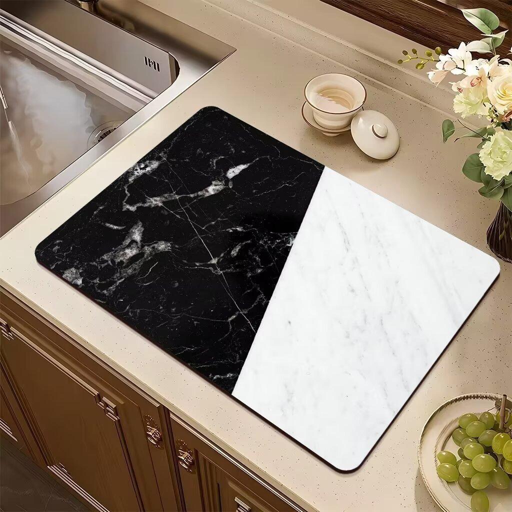 Absorbent Anti-slip Coffee Dish Mats Marble Print Kitchen Absorbent Draining Mat Drying Mat Quick Dry Bathroom Drain Pad