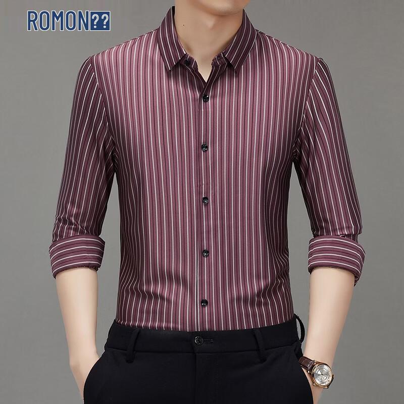 Romon Men s Casual Striped Long-Sleeve Shirt 3XL