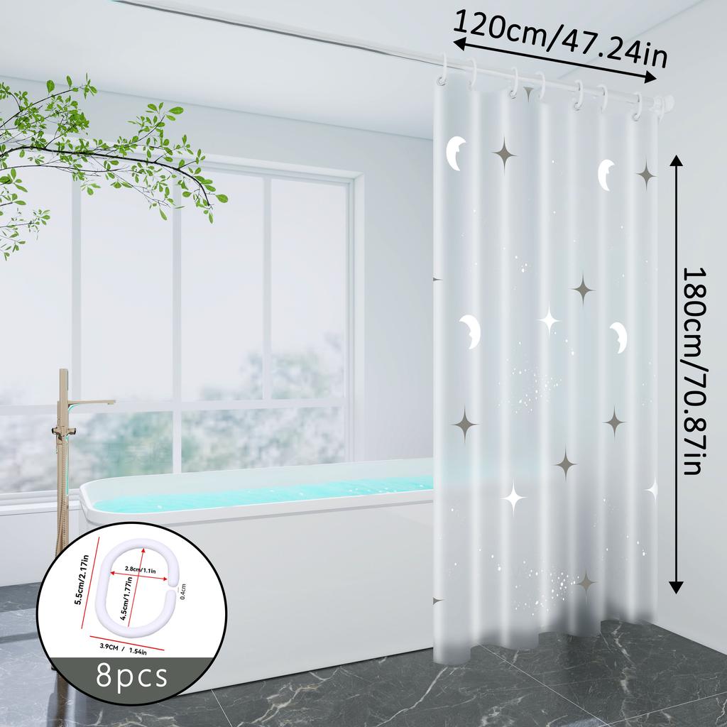 Star and Moon Galaxy Pattern Shower Curtain, Warm Element Design, Full of Atmosphere, Bathroom Shower Partition Curtain