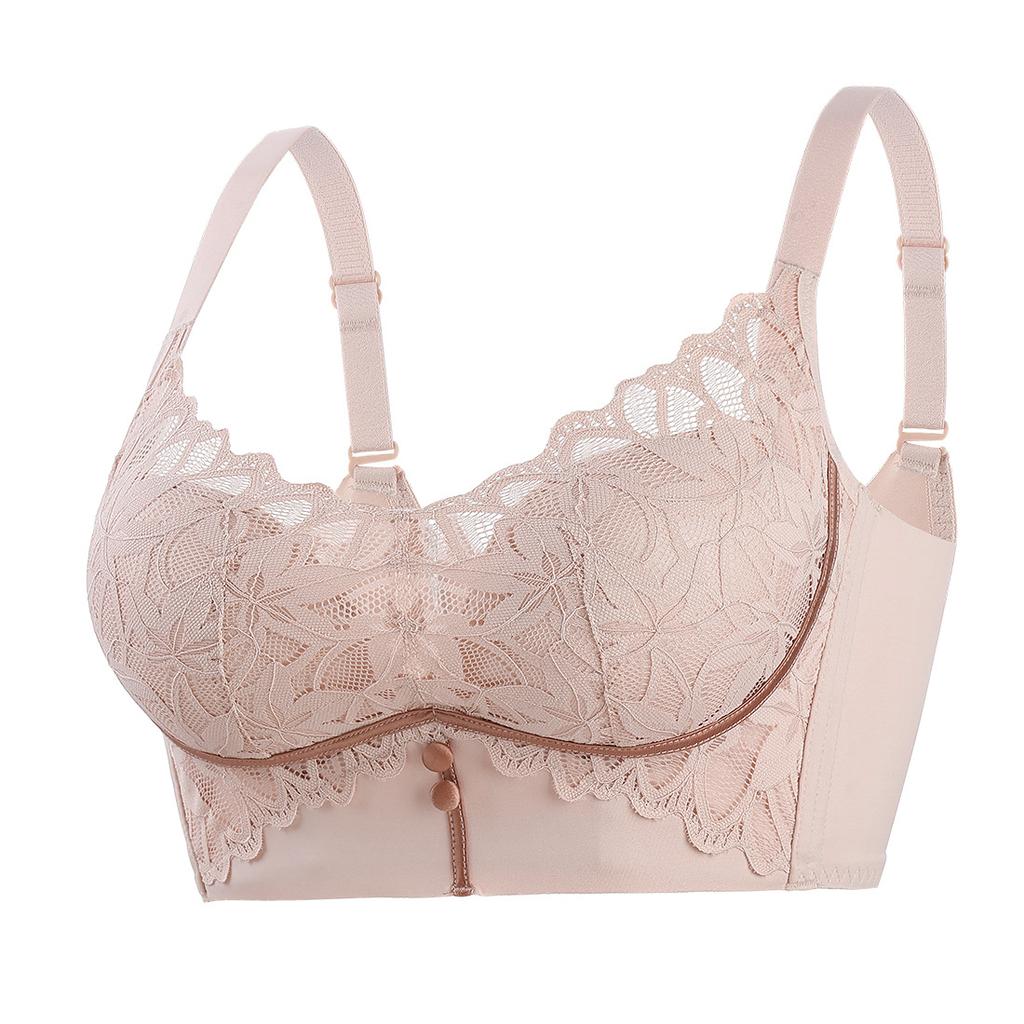 Lace Sexy Silk Underwear Women's Small Breasts Gather AB Cup Side Closed Breast No Steel Ring Adjustment Type Cover Upper Support Bra