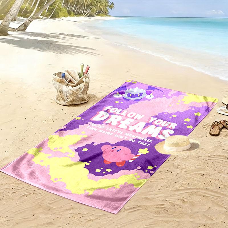 Kirby Cute Art Print Beach Towel, Large Soft Quick Dry Towel for Beach Camping Swimming