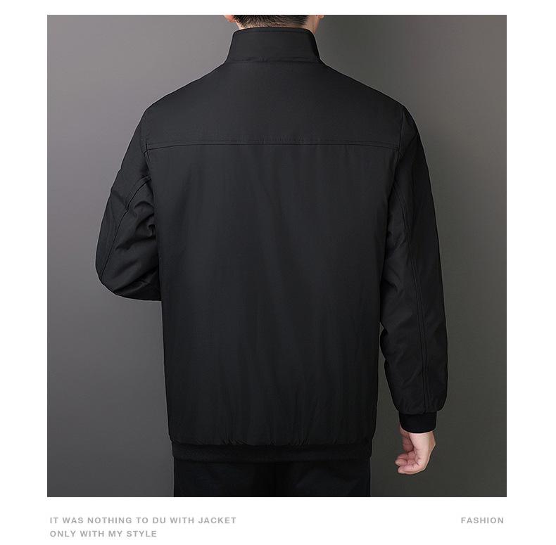 Men's Executive Stand-Up Collar High-End Coat - Autumn/Winter, Casual Loose Fit, Plus Velvet, Middle-Aged Style