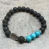 Lava Stone Bracelet With Turquoise Leaf