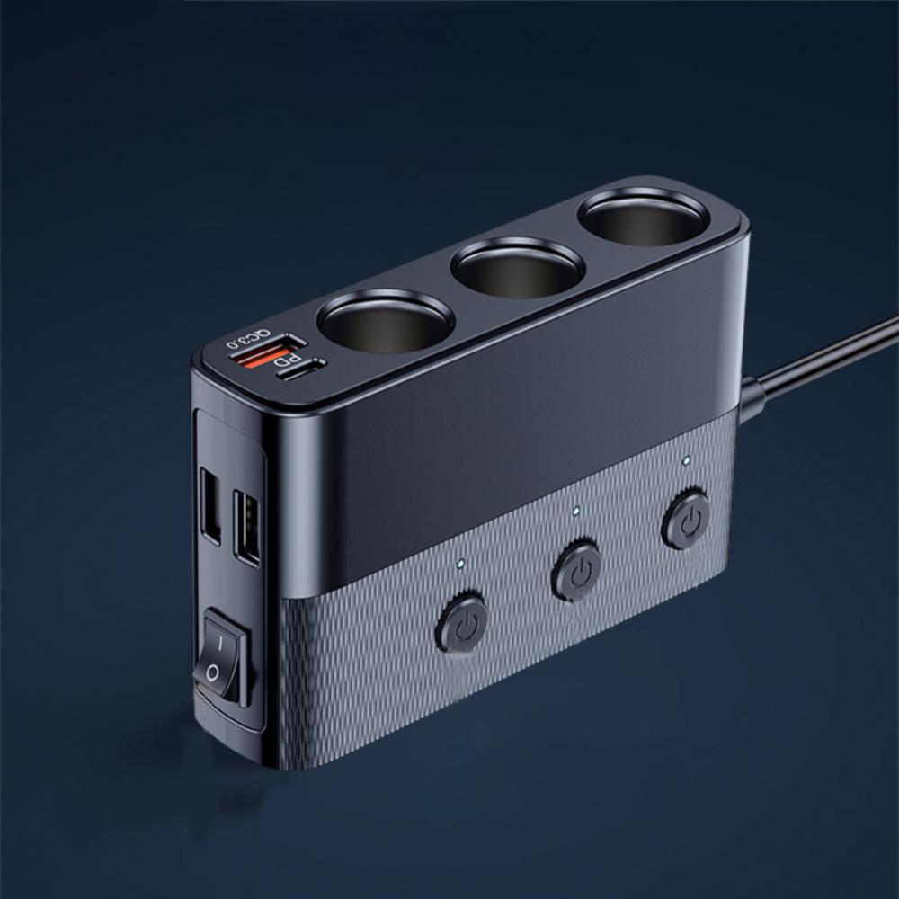 C28 Car Charger 128W 12V/24V Multi-function 7holes Cigarette Lighter Splitter  Conversion Plug USB Charging Socket Car Accessory
