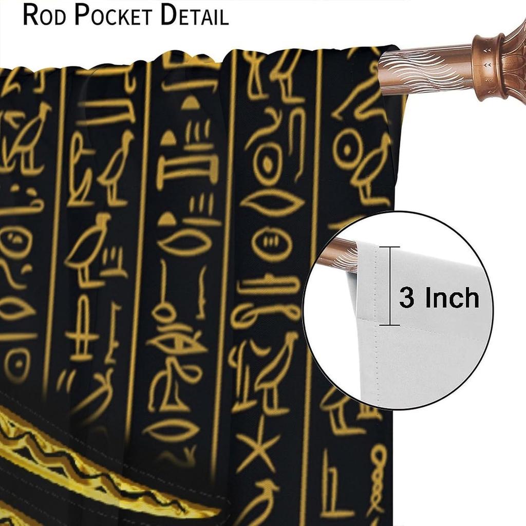 Ancient Egyptian Curtains Eye Horus Golden Hieroglyphs Print Window Treatments Living Curtain Vintage Made Of Polyester Washable