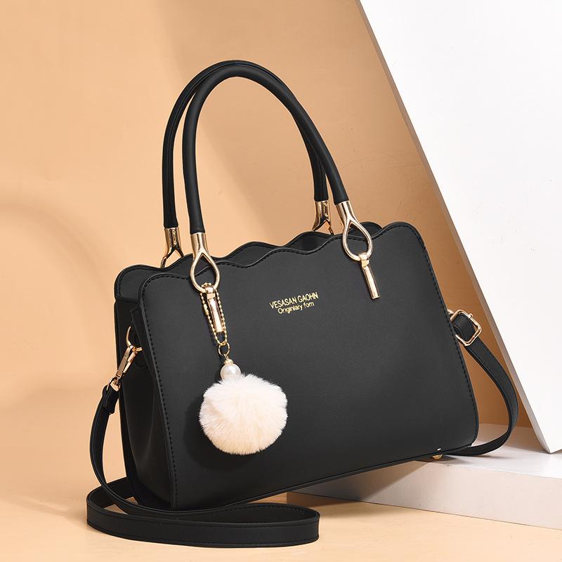 Large Capacity Women Top Handle Bags Fashion Middle Age Mom's Bag Single Shoulder Crossbody Bag PU Leather Hairball Handbag KTY