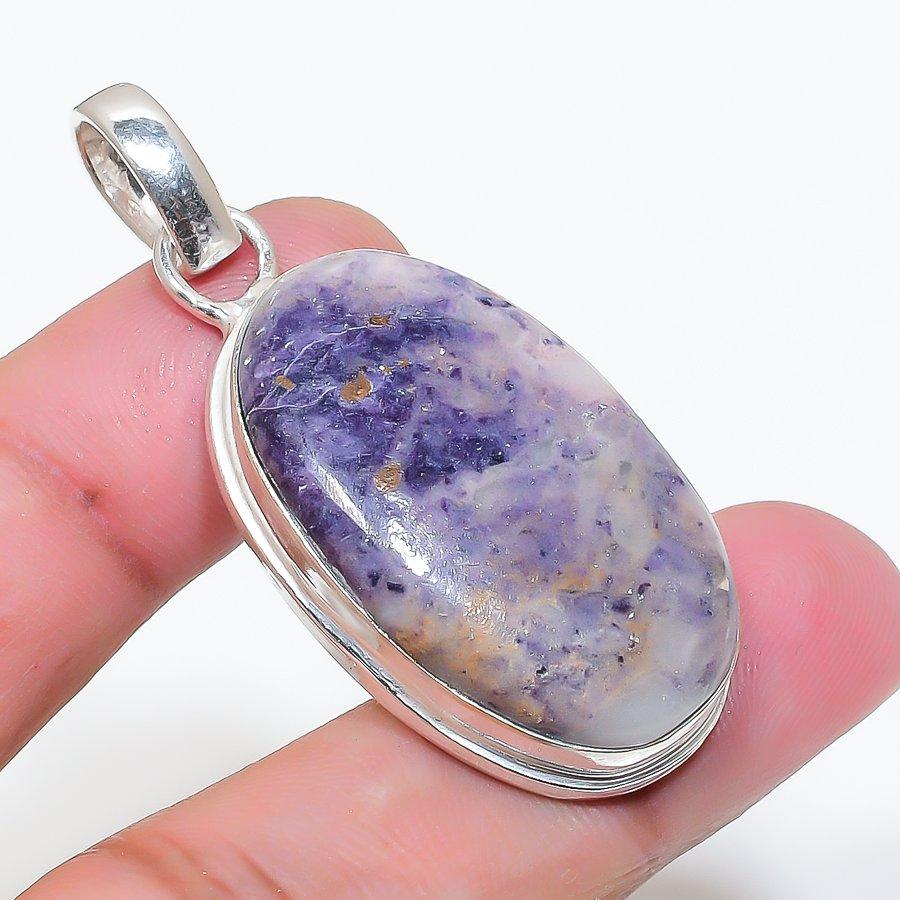 Natural Tiffany Stone Gemstone 925 Sterling Silver Jewelry Pendant 1.97" AP-16305