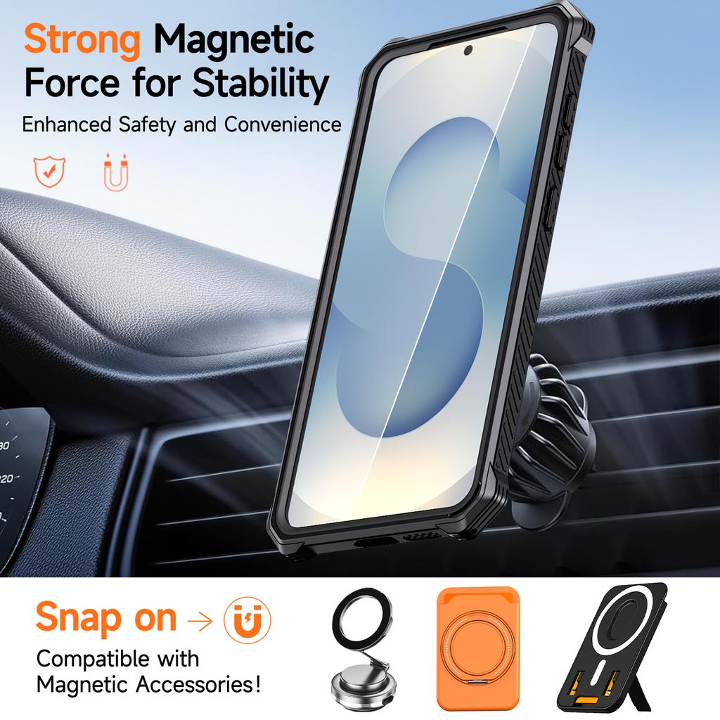 For Samsung Galaxy S25 Magnetic Case Rotating Kickstand PC + TPU Shockproof Drop-proof Phone Cover