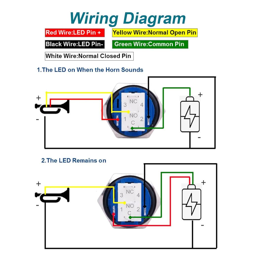 Horn Button, Momentary Push Button Switch, Horn Switch for Car Modification, Push Button Switch a Tail Plug Harness