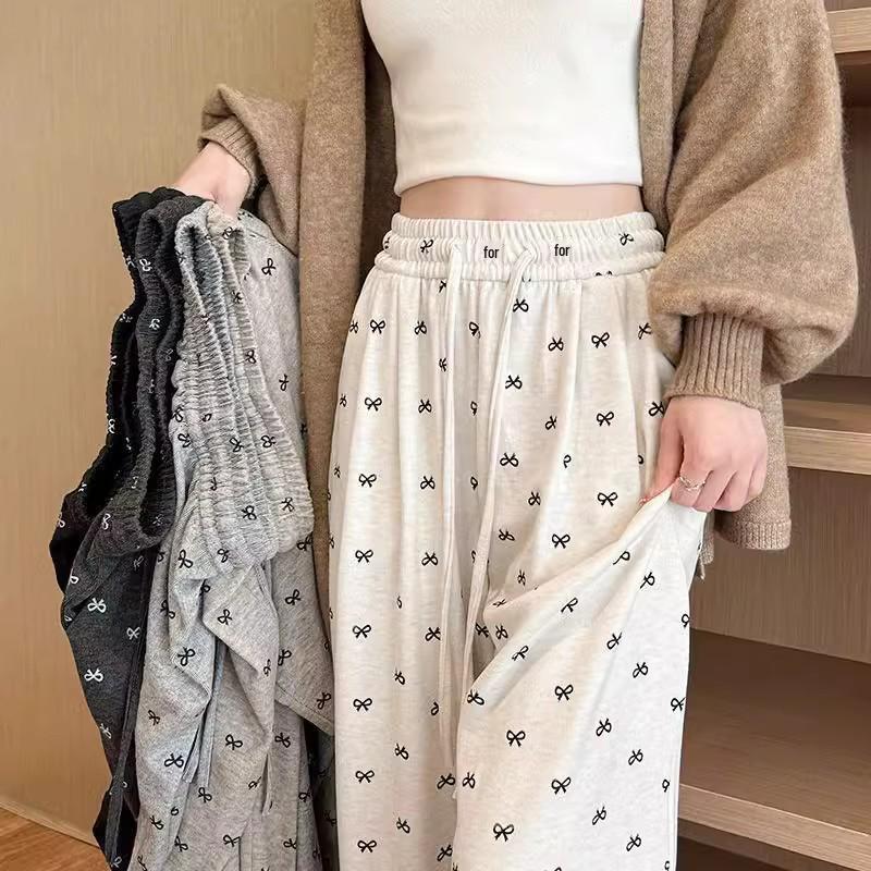 2025 Women's High Waist Soft Wide-Leg Pants with Bow, Slimming Fit, for Spring & Autumn