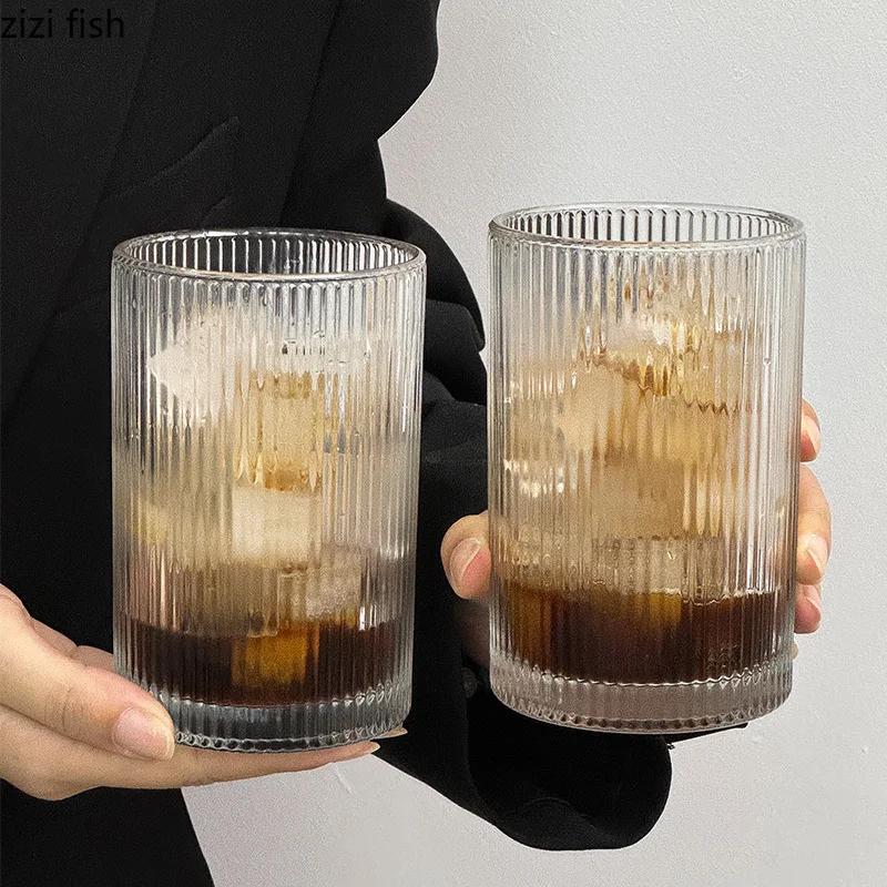 Vintage Vertical Patterned Glass Cup Large Capacity Water Cups Coffee Mug Beverage Cup Cold Drink Cups Wine Glass Wine Glasses