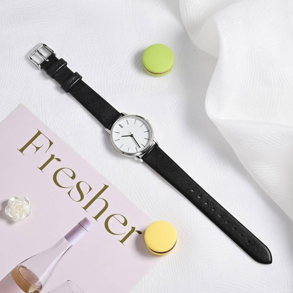 ANNEFIT Genuine Leather Watch Quick Black with Silver Buckle Band, 18mm, Thin, Release,