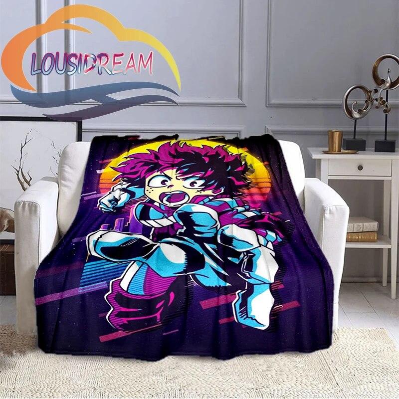 Cartoon My Hero Academia Fleece-teppe, All Over Print, Gaver til ham/hennes mønsterteppe