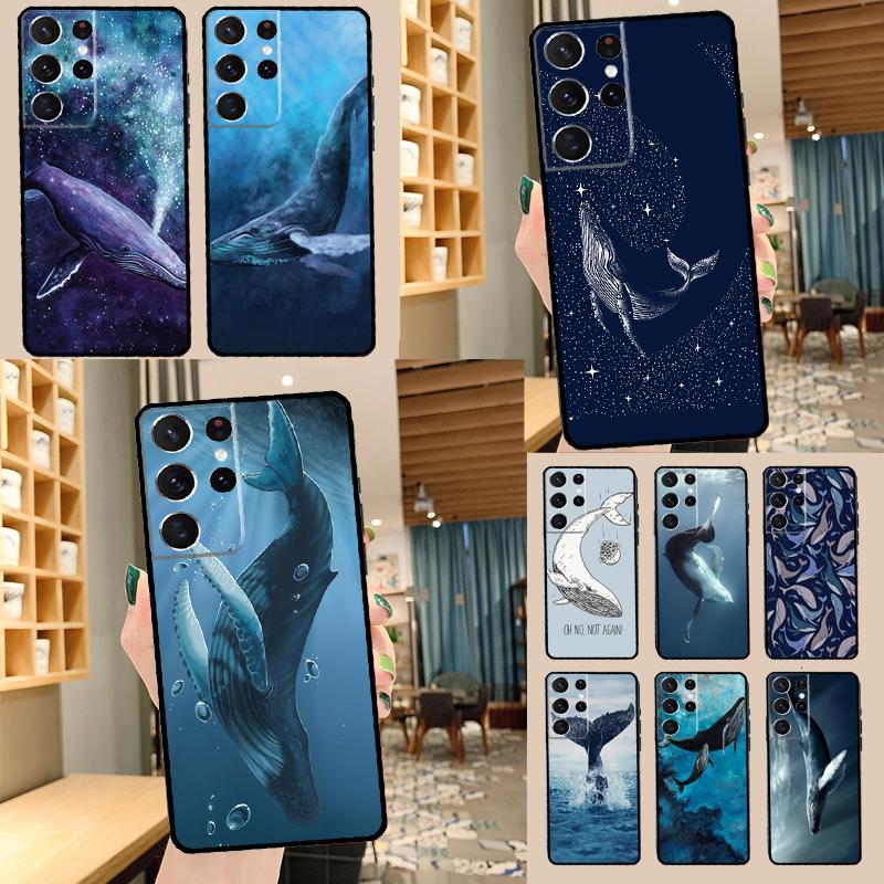 Beautiful Blue Whale Painting Phone Case For Samsung Galaxy S22 S23 S21 Ultra S20 FE S8 S9 S10 Plus Note 10 20 Ultra Cover