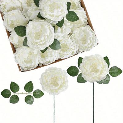 16 Pcs Artificial Peony Blooming Peony Fake Peony with Stem for DIY Wedding Bouquet Centerpiece Reception Arrangement Party Baby Shower Home Decor