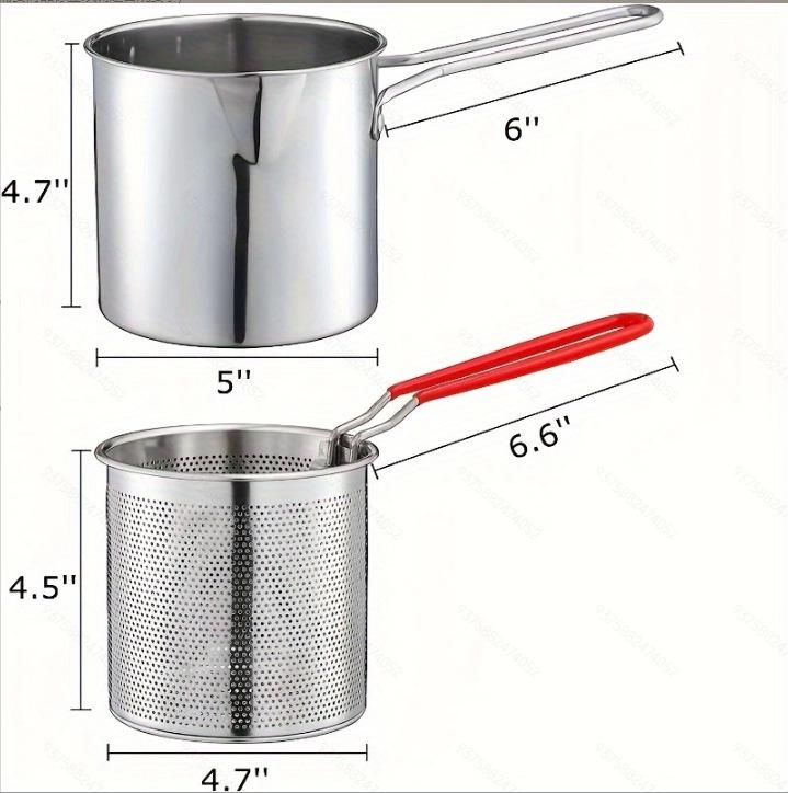 304 Stainless Steel Mini Oil Pot with Filter for Frying Skewers and Potatoes Frying basket + pot