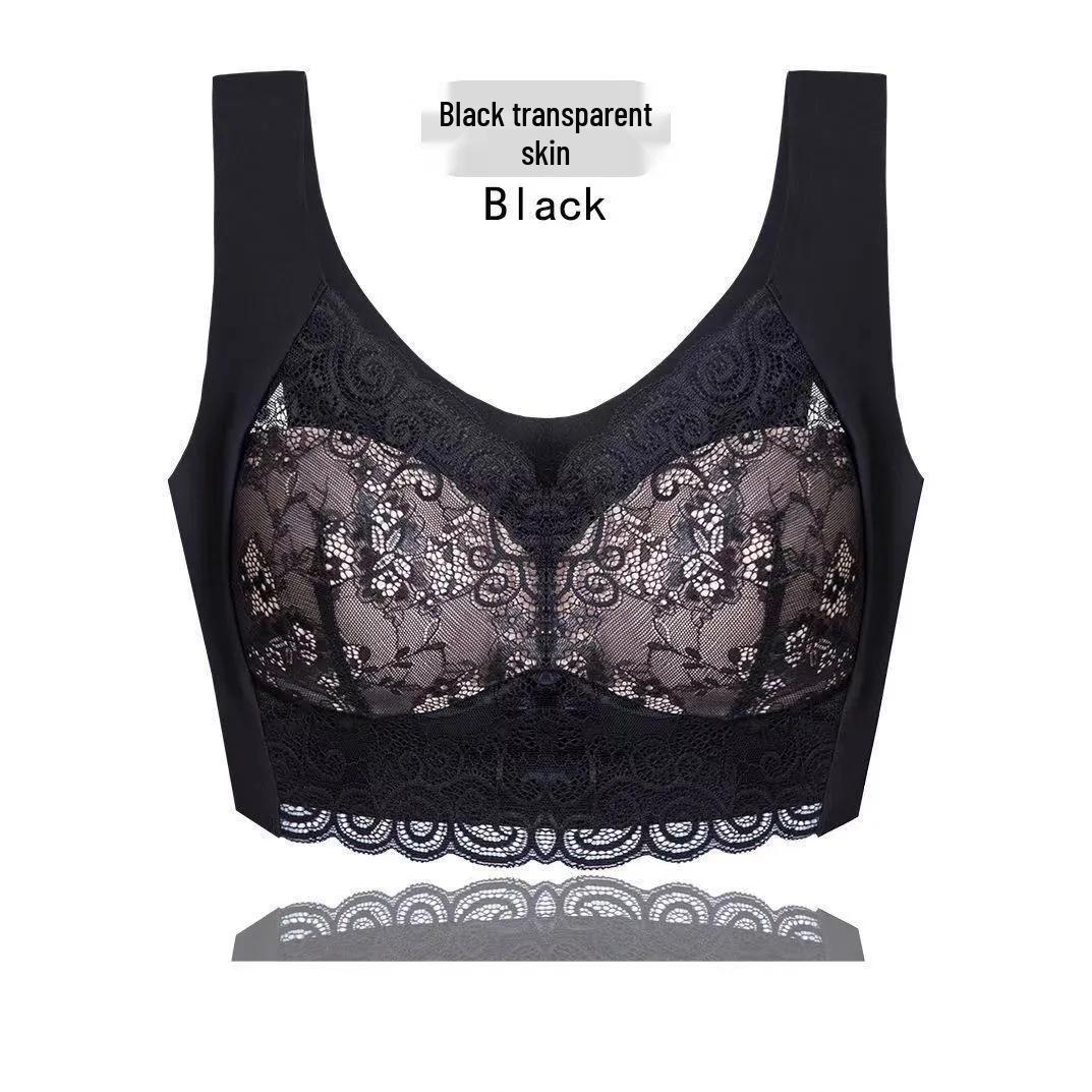 

Кружевной бесшовный цельный бюстгальтер на косточках с боковой поддержкой и фиксированными чашками - Большой размер 4L/3XL 80-90kg