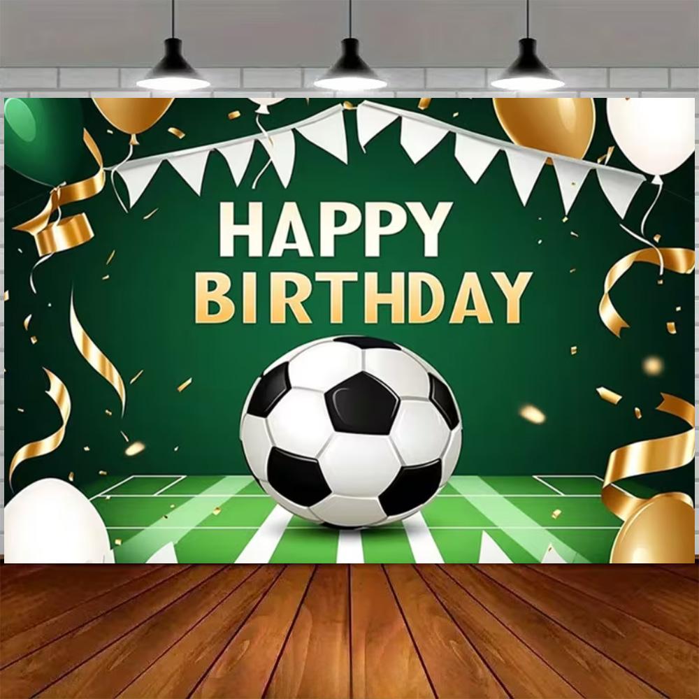 Green and blue football themed birthday decoration banner Backdrop, football field children birthday party photography Backdrop