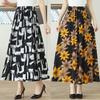 Mütter mittleren Alters und ältere Mütter Sommer Blumen Halbrock Eis Seide Blumen Langer Rock Elastischer Bund Rock