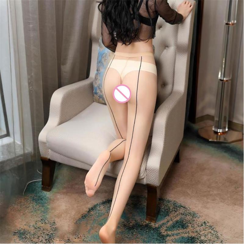 Women Nylon 4 Colors With Back Seam Transparent Silk Stocking Sexy Legs High Hosiery Open Crotch Tights Pantyhose