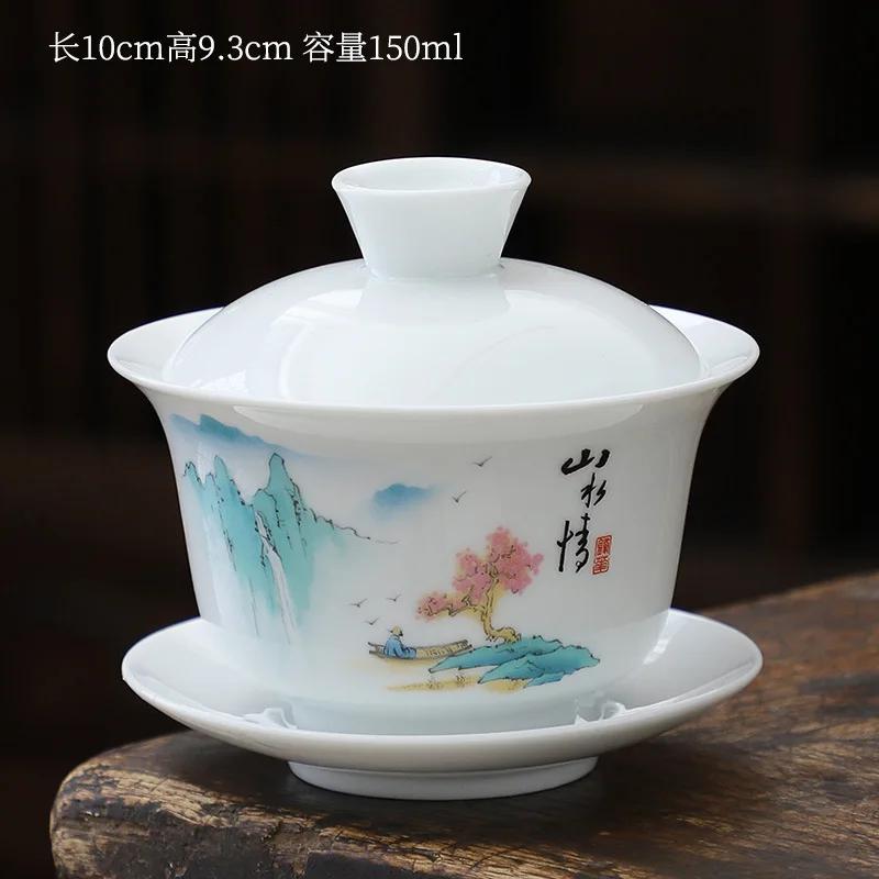 1pcs tea cup Ceramic tea bowl White porcelain large Sancai cover bowl teacup Kung Fu Tea High Quality Chinese style