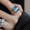 Simple Square Sapphire Ring Ins Open Ring Feeling Index Finger Ring