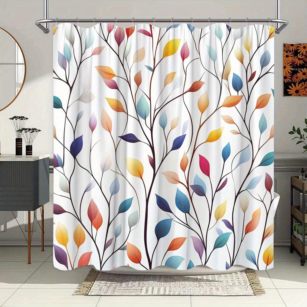 

1Pc Vibrant Minimalist Shower Curtain, Polyester Fabric, Multicolored Leaf Pattern, Modern Bathroom Decor W60H190(CM)-1 Pcs