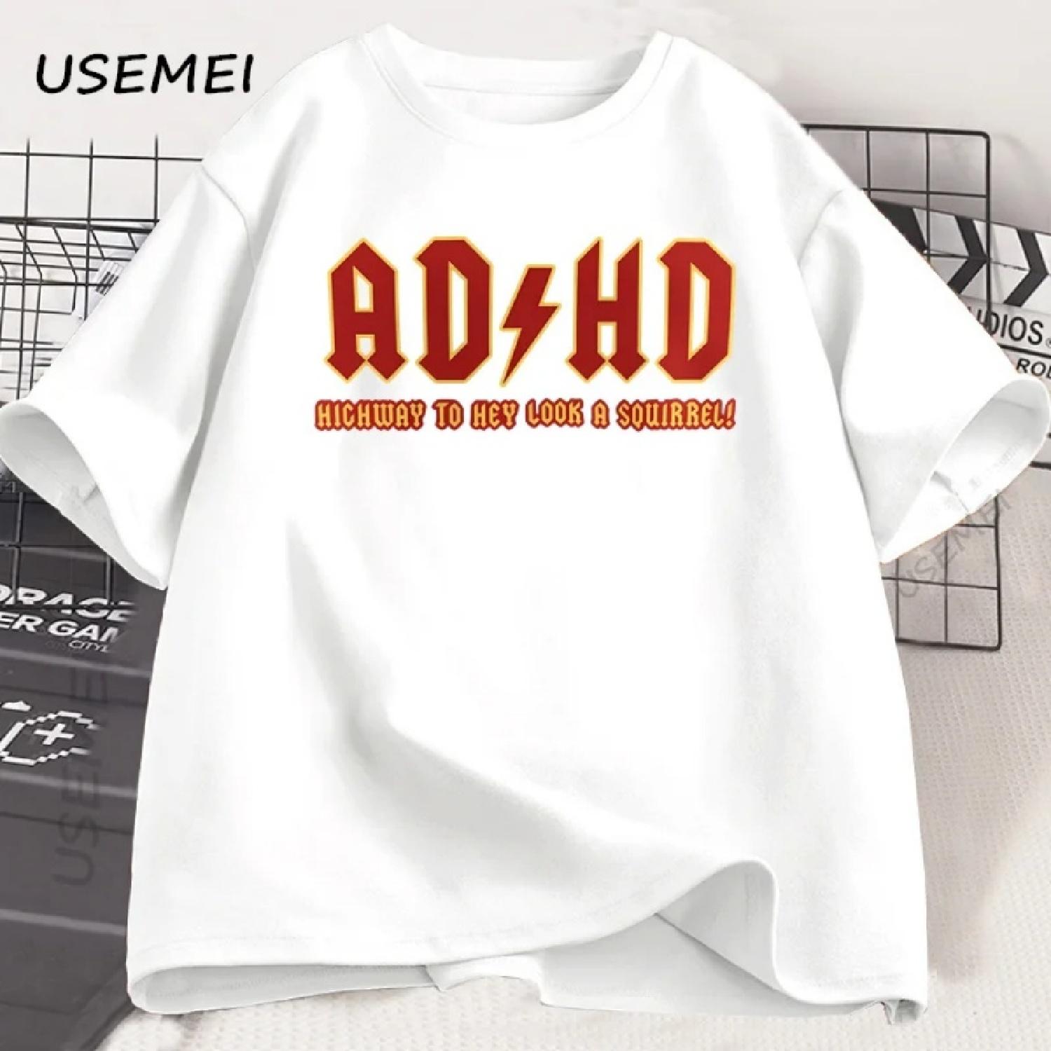 

Funny T Shirt ADHD Highway t-shirt heavy metal rock style printed tshirt cotton short sleeve round neck t shirt mens clothes XXXXXL білий