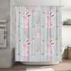 Cute Bunny Rabbit Shower Curtain with Flowers Rainbow Design Waterproof Fabric for Bathroom Decor in Light Blue Color (Size: 72x