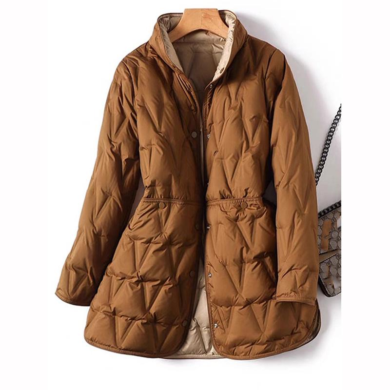 Autumn Winter Women Down Long Jacket Single Breasted Double Sided Puffer Coat