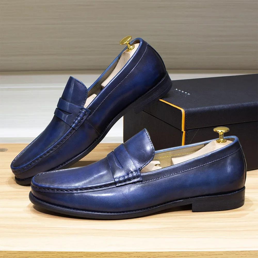 Fashion Luxury Genuine Leather Men's Penny Loafers Casual Office Business Dress Shoes Fashion Party Wedding Formal Male Footwear