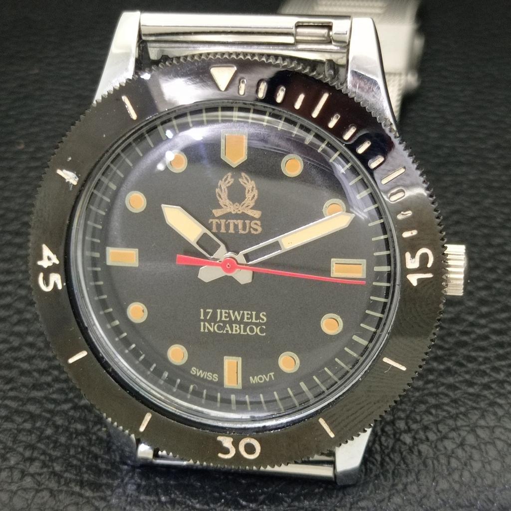 KÄSIÜLESKEERATAV VINTAGE TITUS SWISS MEESTE PÖÖRLEV BEZEL MUSTA NUMBRILAUAGA KELL a700261-5 R202-a700261