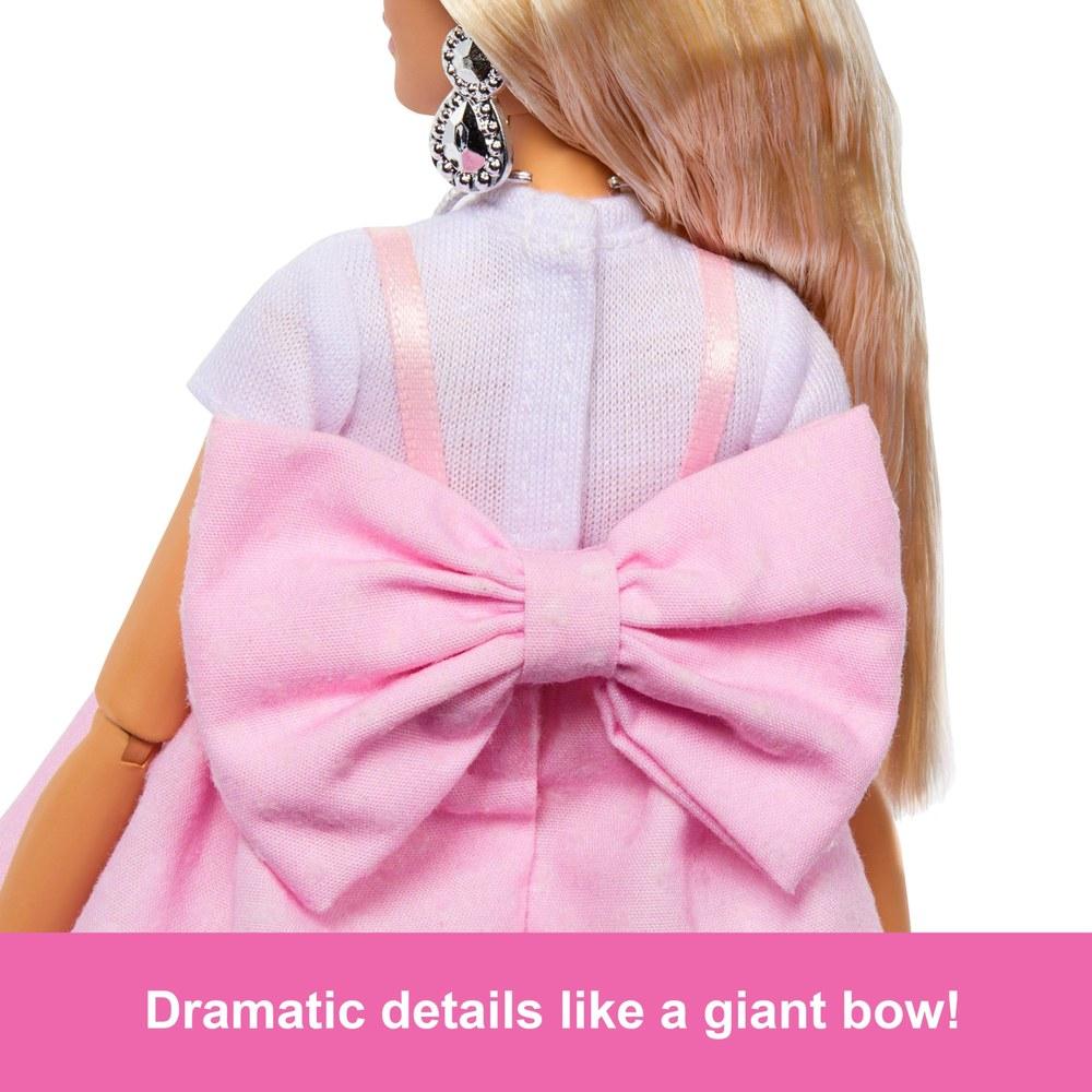 Barbie Deluxe Style Doll #3 Inch Core Outfit Top Knot Blonde Hair Pink Pastel Dress Ribbon Mesh Tights and More