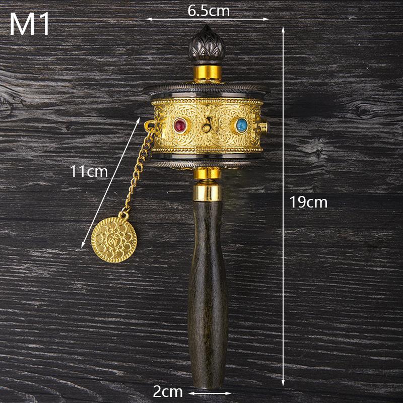 Tibetan Special Crafts Prayer Wheel Alloy Metal Hand Cranking Carving Crystal Decor Prayer Wheel Crafts Exquisite Buddhist Gift