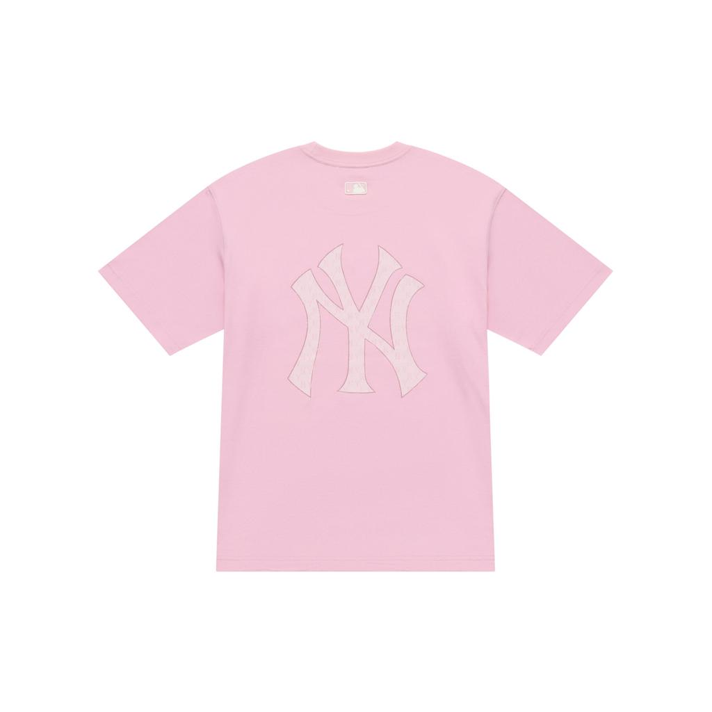 T-shirt à manches courtes unisexe MLB Monogram Big Lux Automne/Hiver 25 Yankees de New York Confortable Respirant Simple Col rond Rose 3ATSM0454-50PKM