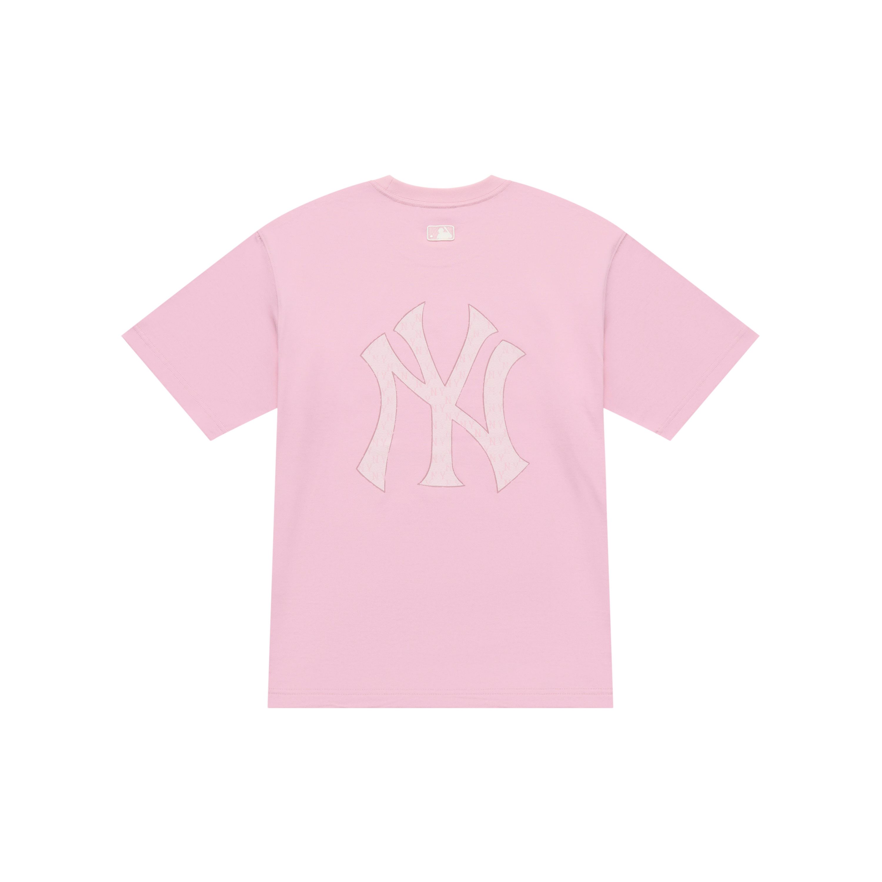 MLB Monogram Big Lux FW25 New York Yankees Bequemes Atmungsaktives Einfaches Rundhals-Kurzarm-T-Shirt Unisex Oberteile Rosa 3ATSM0454-50PKM XL white