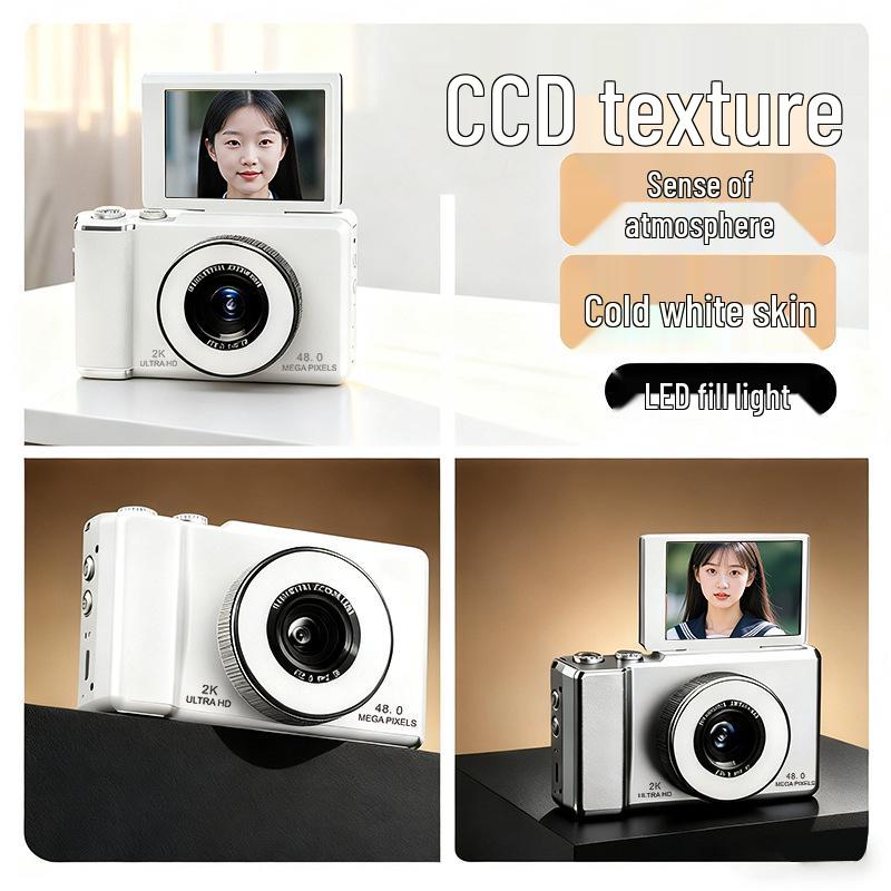 Cross-Border Flip Screen Mirrorless CCD Digital Camera with HD Video, 5MP, and LED Fill Light.