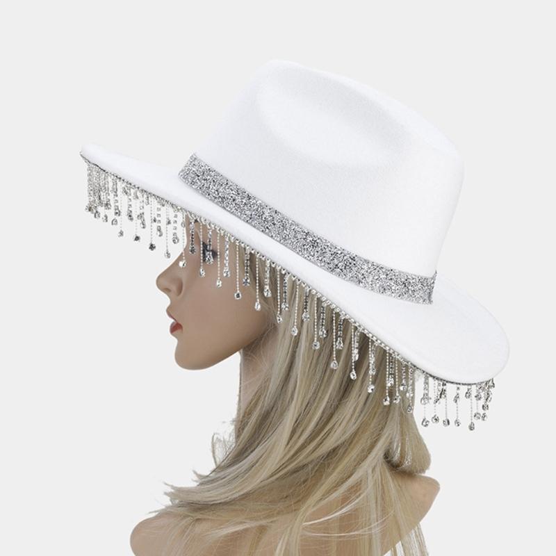 Lightweight Fedoras Hat Woman Men Felt Ladies Cowboy Hat Party Rhinestone Western Party Hat Bonnet Men Windproof Hat