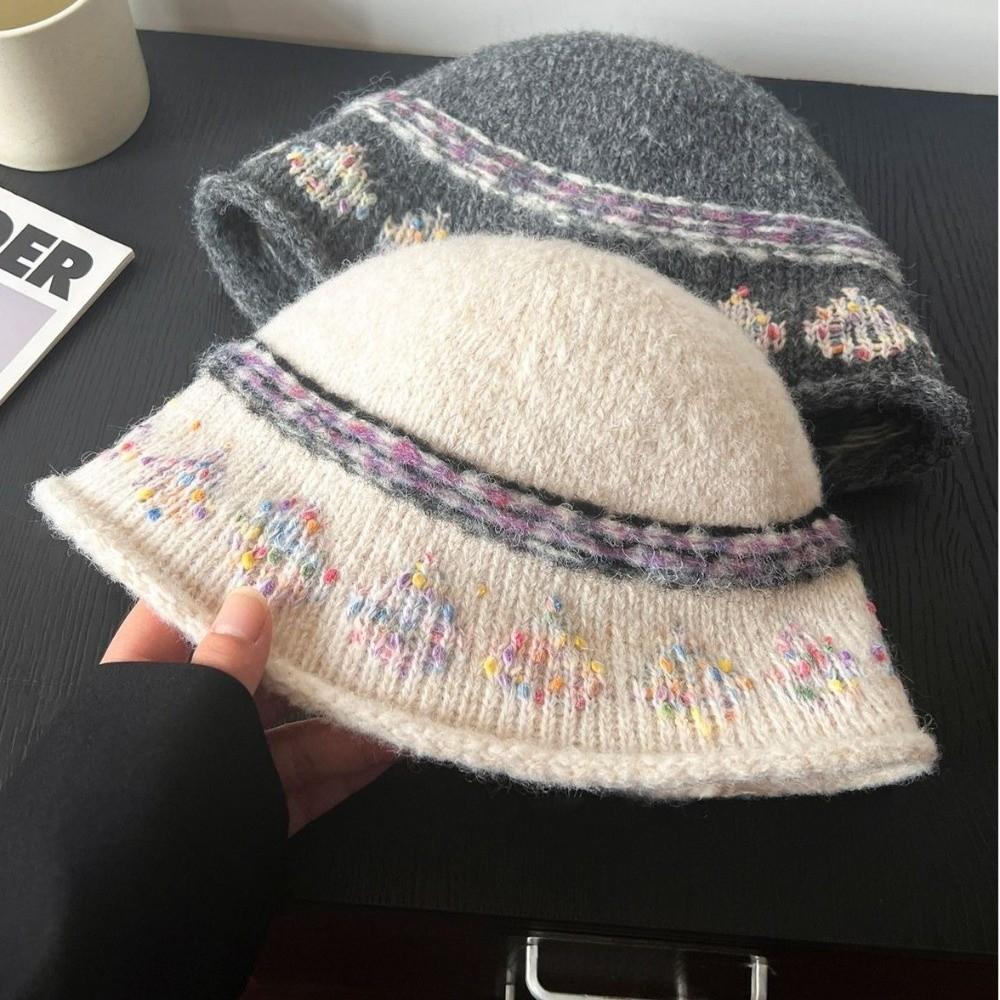 Warm Knitted Bucket Hat Elegant Dome Hats Fashion Fisherman Cap  Autumn Winter