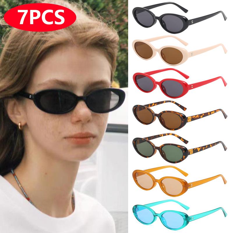 4pcs/7pc Small Oval Sun Glasses Vintage Oval Sunglasses Men Small Oval Sun Glasses Retro Fashion Women Sun Glasses Oculus
