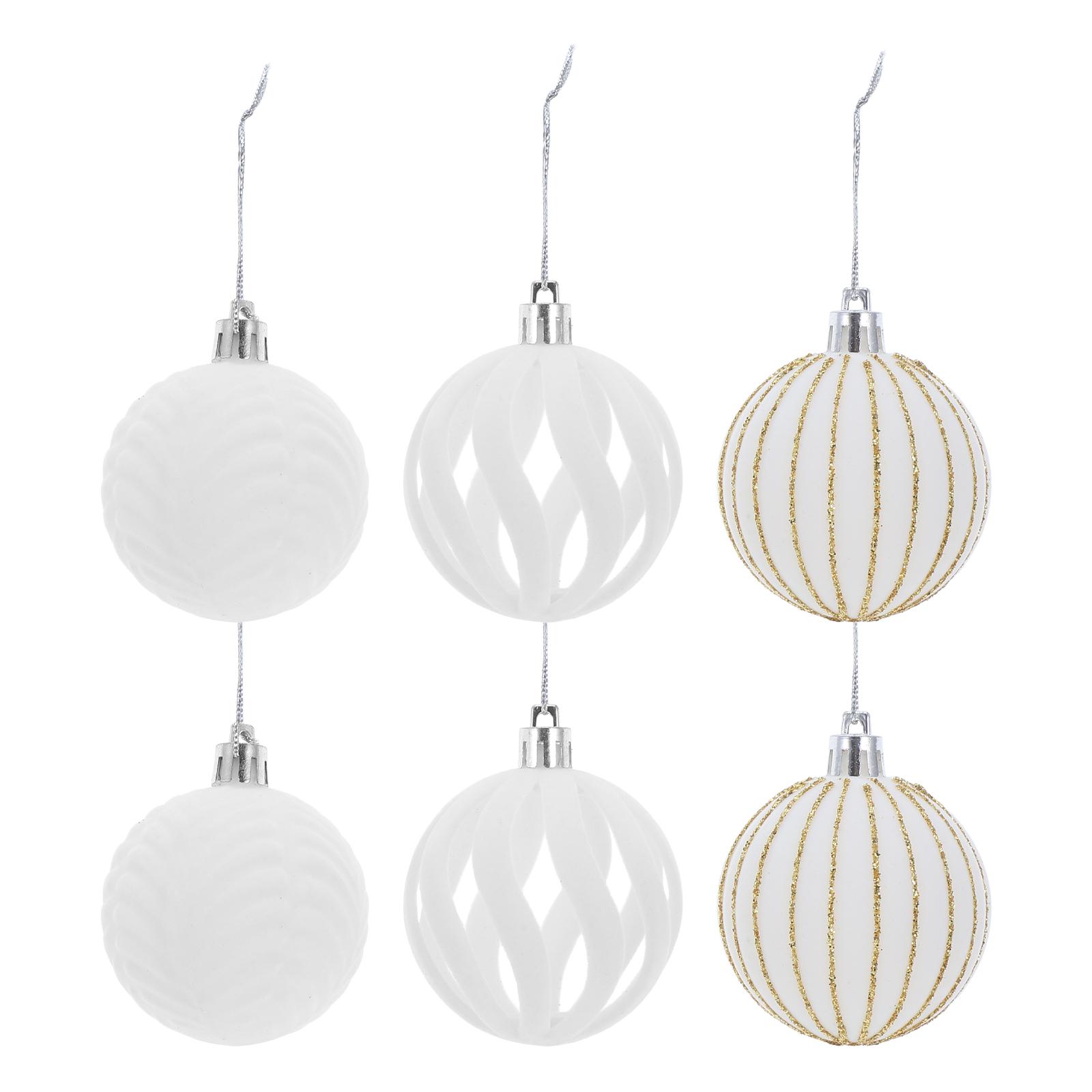 

6Pcs Xmas Tree Hanging Ornaments Flocked Ball Decorations for Christmas Holiday Party Home Mall Festive Scene Xmas Hanging Balls білий