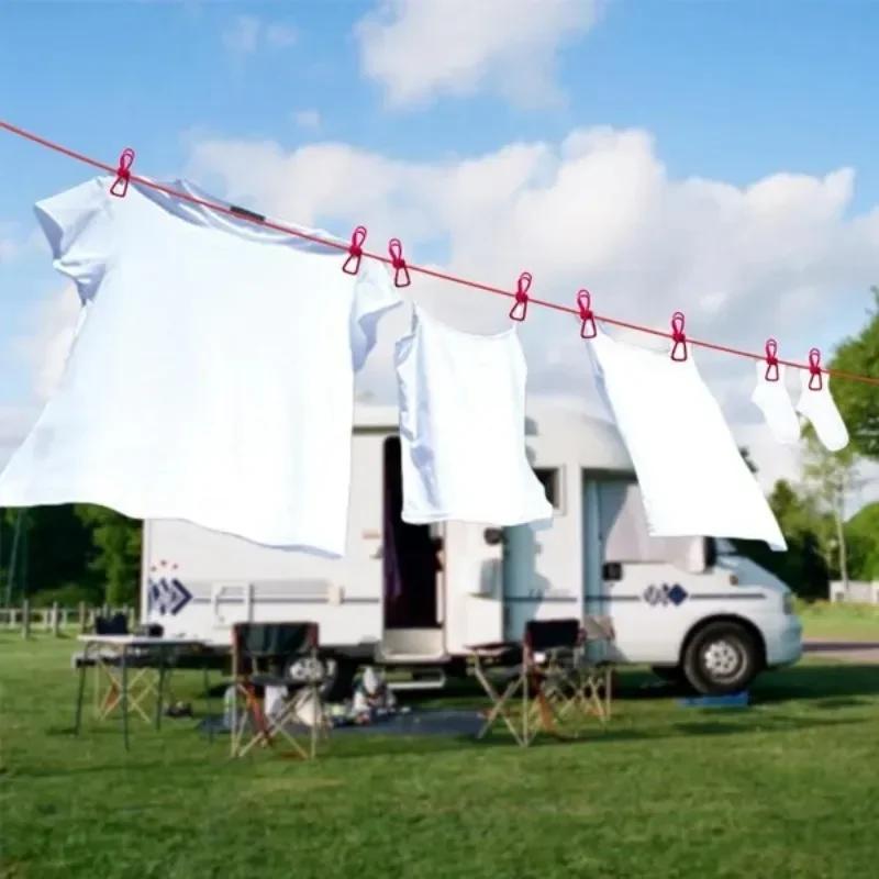 1 Pc Outdoor Portable 12 Clips Clothesline Multifunction Windproof Clothes Hanging Rope Camping Traveling Laundry Line