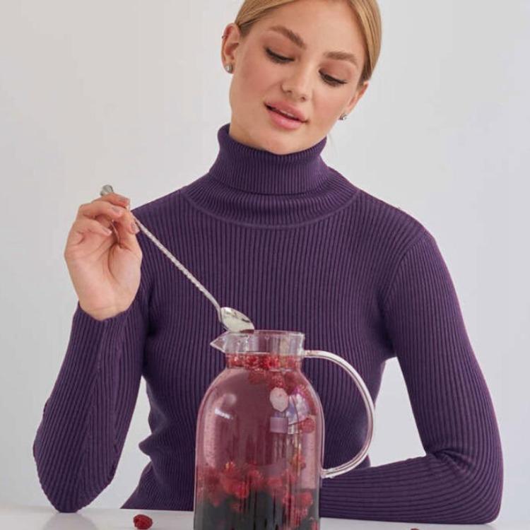 Women Autumn Winter Slim High Neck Knitted Sweater Long Sleeve Solid Color All Match Base