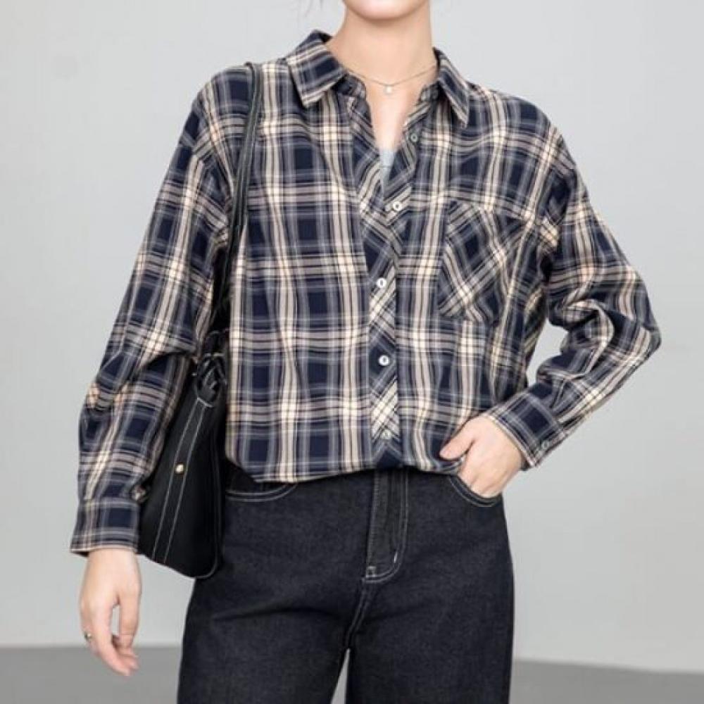 Navava Men Casual Pocket Long Sleeve Check Shirt Nb2942
