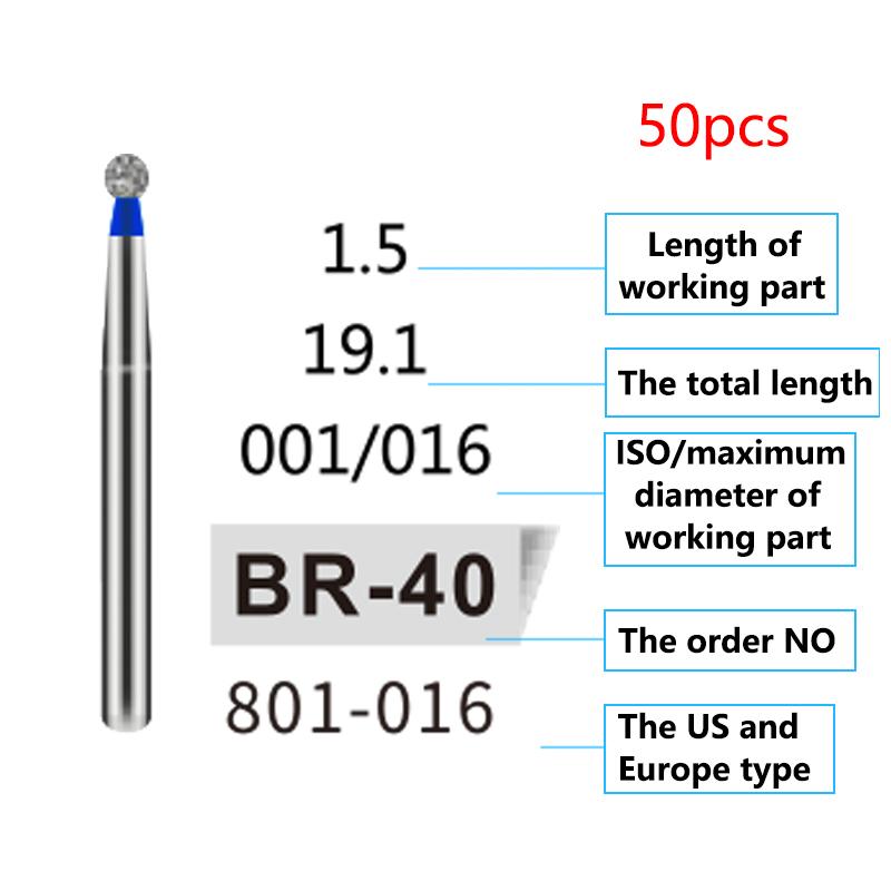 50Pcs Dental Diamond Burs Drill FG 1 6Mm For High Speed Handpiece Denspay Polishing Whitening Lab Material